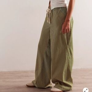 Free People Milo Green Striped Pull On Pants